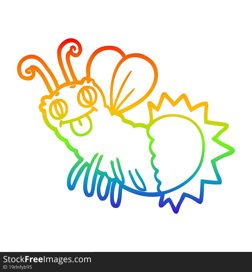 rainbow gradient line drawing of a cartoon firefly