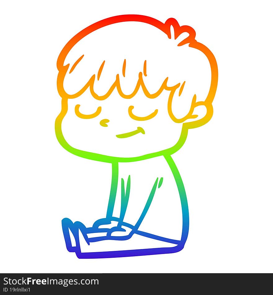 rainbow gradient line drawing of a cartoon happy boy