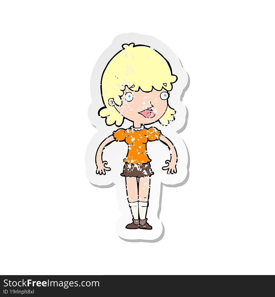 Retro Distressed Sticker Of A Cartoon Happy Woman