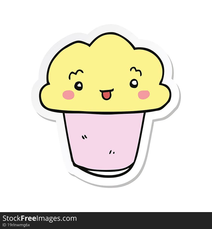 sticker of a cartoon cupcake with face