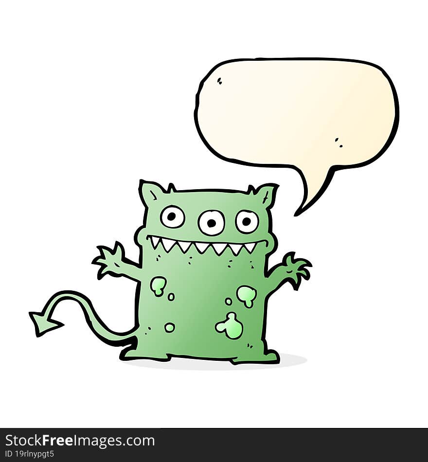 cartoon little monster with speech bubble