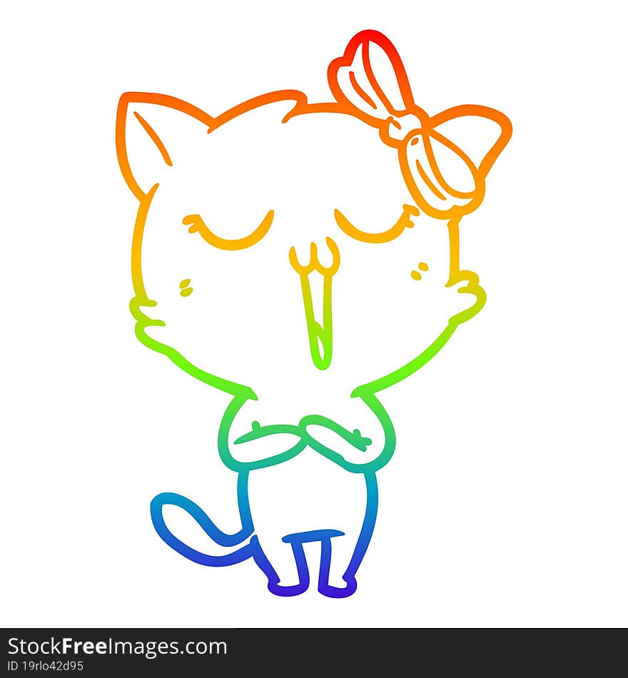 rainbow gradient line drawing of a cartoon cat