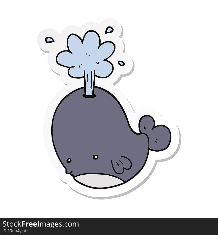 sticker of a cartoon spouting whale