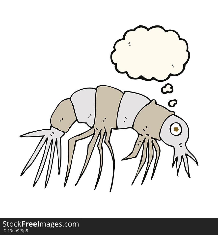 cartoon shrimp with thought bubble