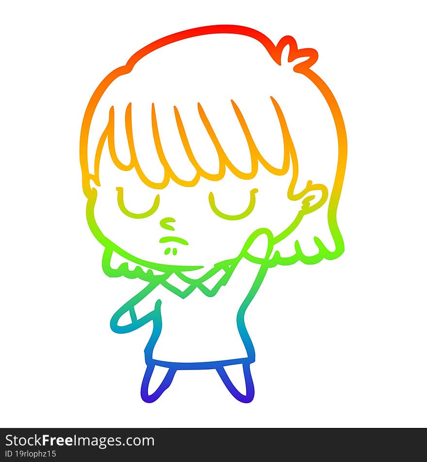 rainbow gradient line drawing of a cartoon woman