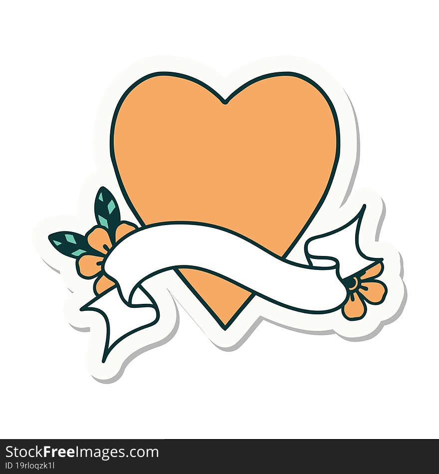 tattoo style sticker with banner of a heart