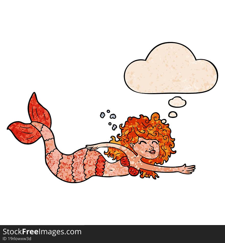 cartoon mermaid with thought bubble in grunge texture style. cartoon mermaid with thought bubble in grunge texture style