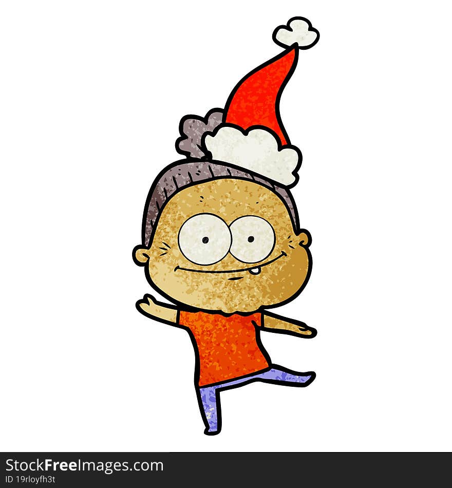 Textured Cartoon Of A Happy Old Woman Wearing Santa Hat