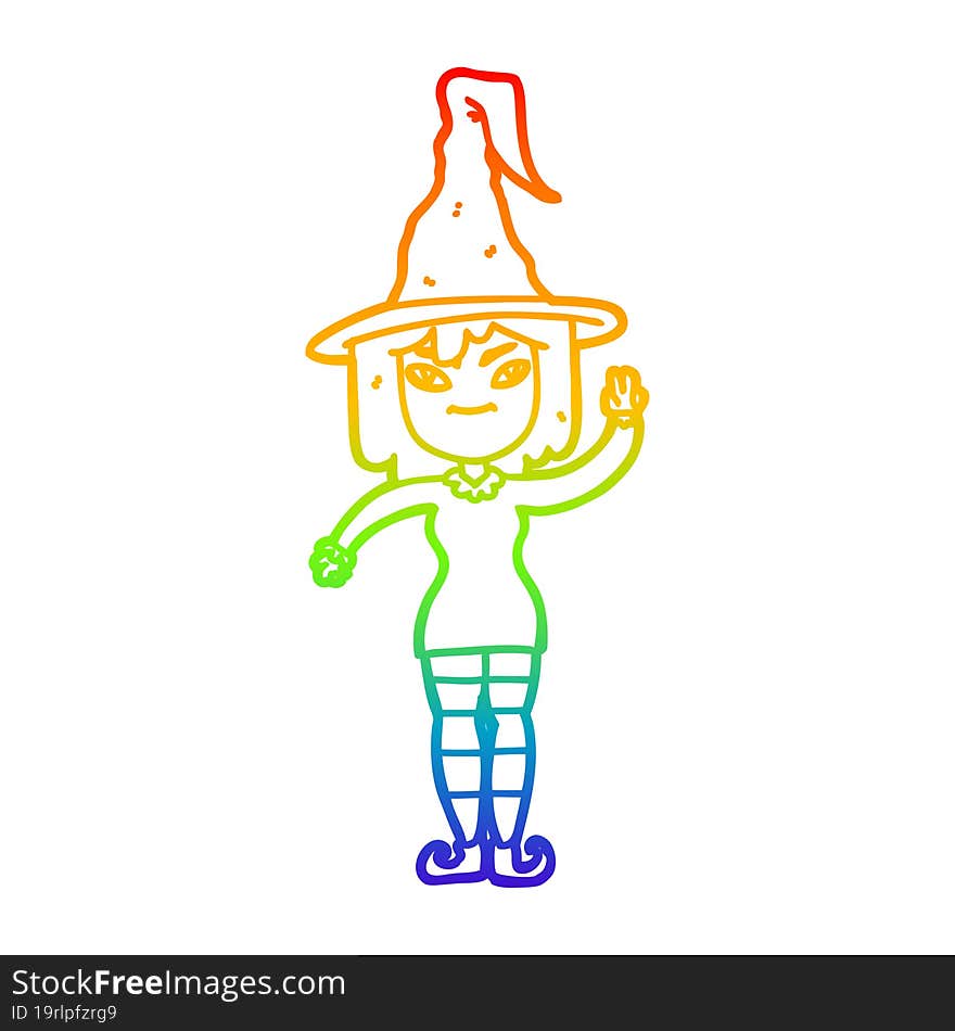 rainbow gradient line drawing cartoon witch