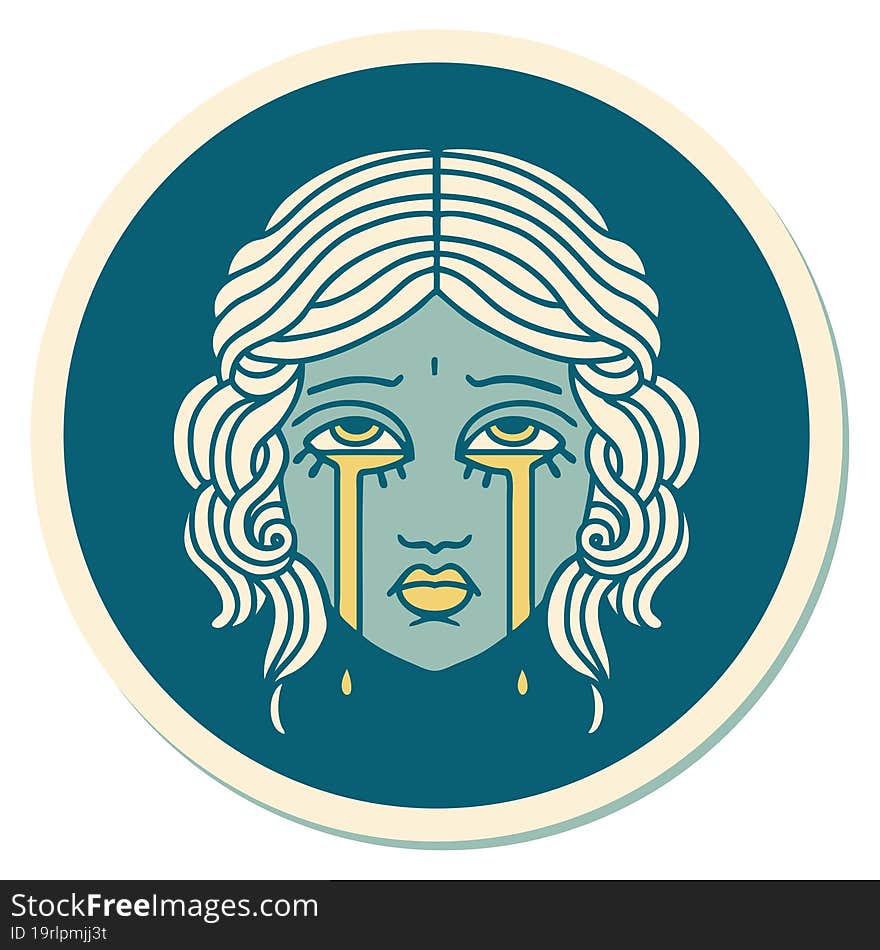 tattoo style sticker of female face crying