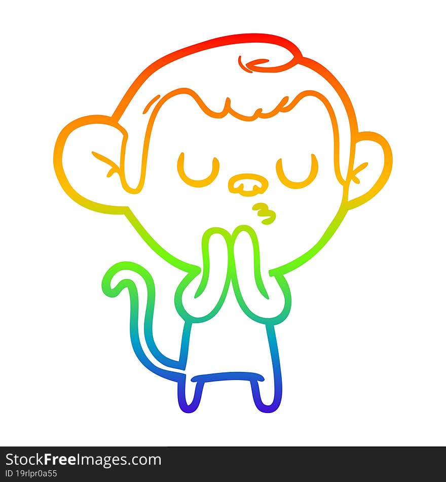 rainbow gradient line drawing of a cartoon monkey