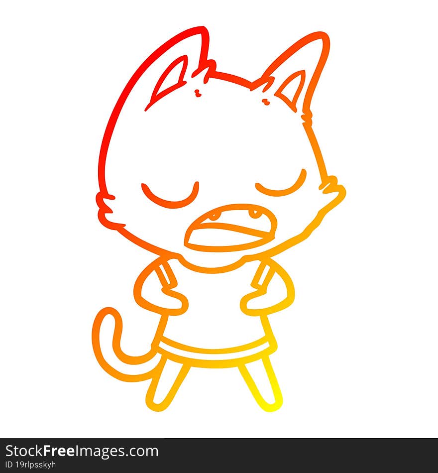 warm gradient line drawing of a talking cat cartoon