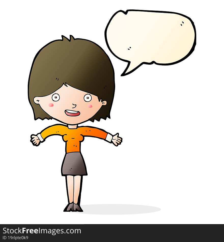 cartoon excited woman with speech bubble