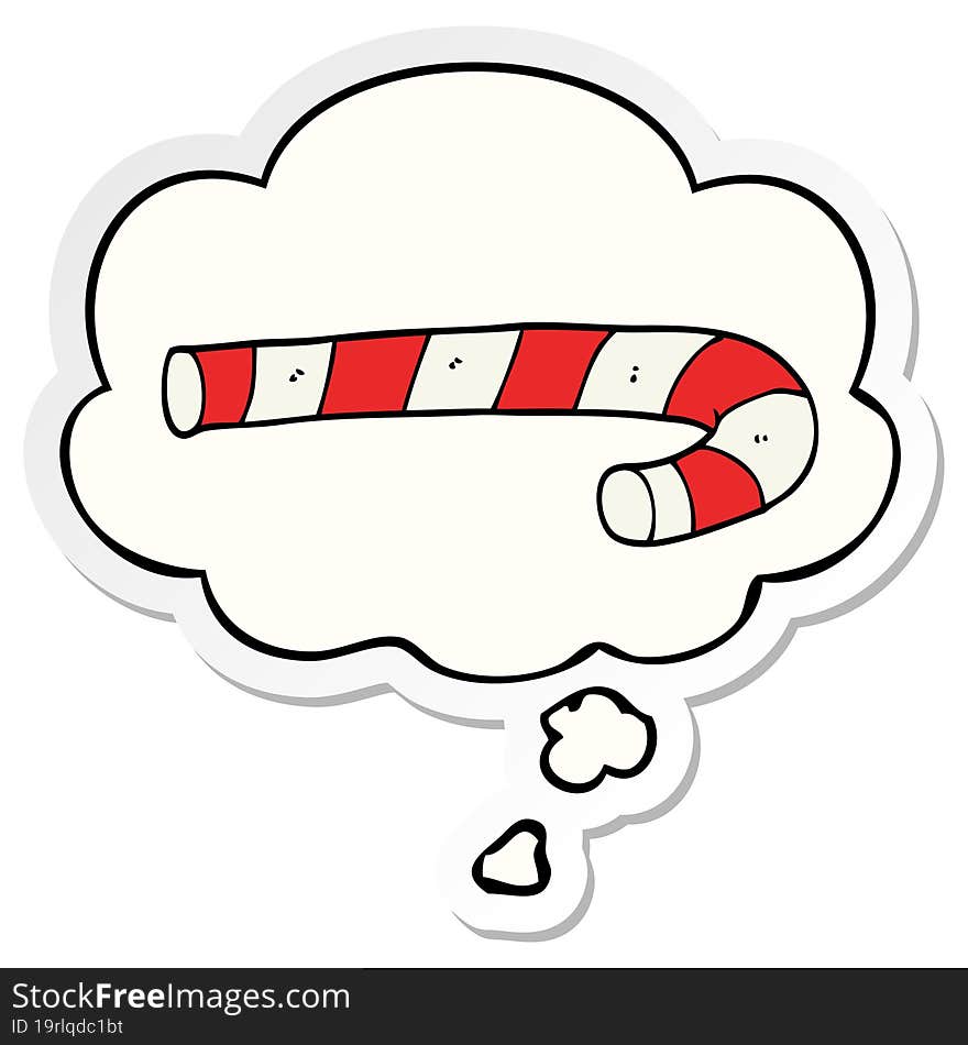 Cartoon Candy Cane And Thought Bubble As A Printed Sticker