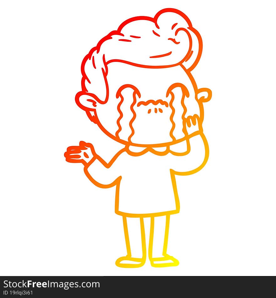 warm gradient line drawing of a cartoon man crying