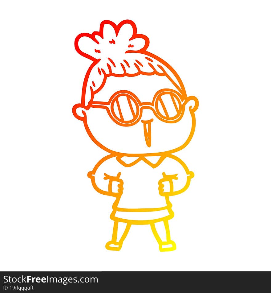 warm gradient line drawing cartoon woman wearing spectacles