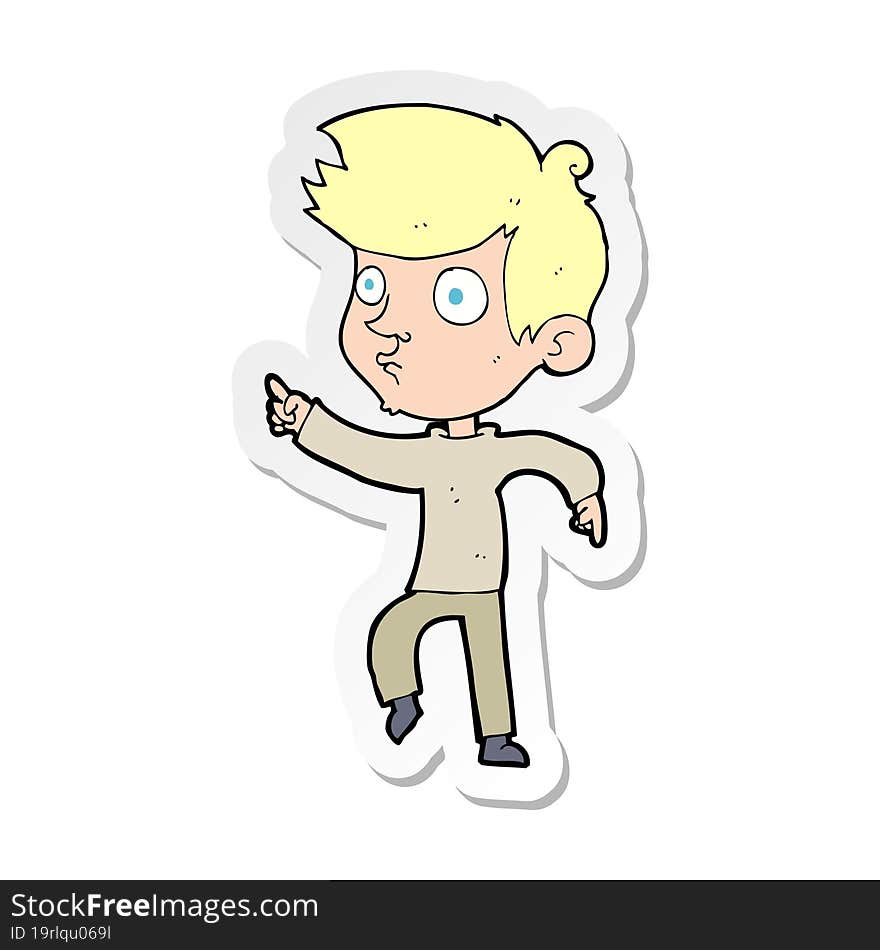 sticker of a cartoon pointing boy