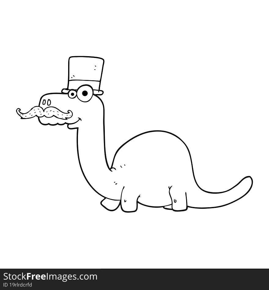 black and white cartoon posh dinosaur