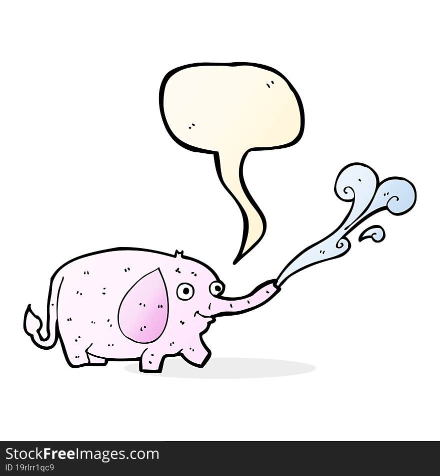 Cartoon Funny Little Elephant Squirting Water With Speech Bubble