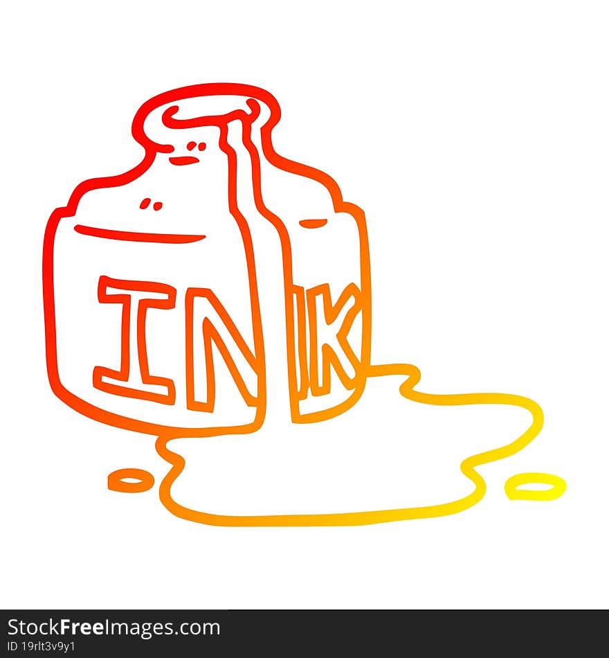 warm gradient line drawing cartoon spilled ink bottle