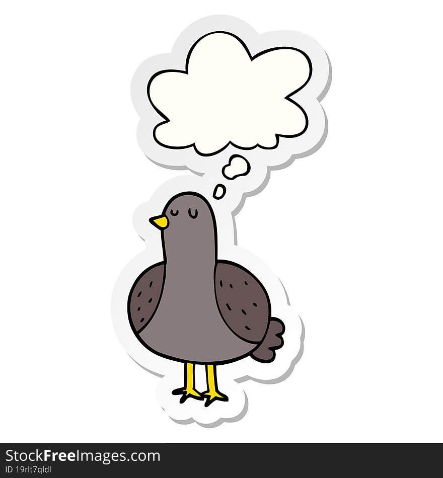 cartoon bird with thought bubble as a printed sticker