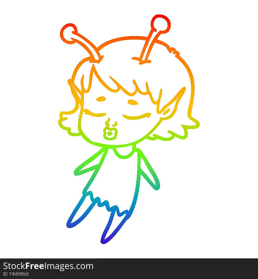 rainbow gradient line drawing cute alien girl cartoon