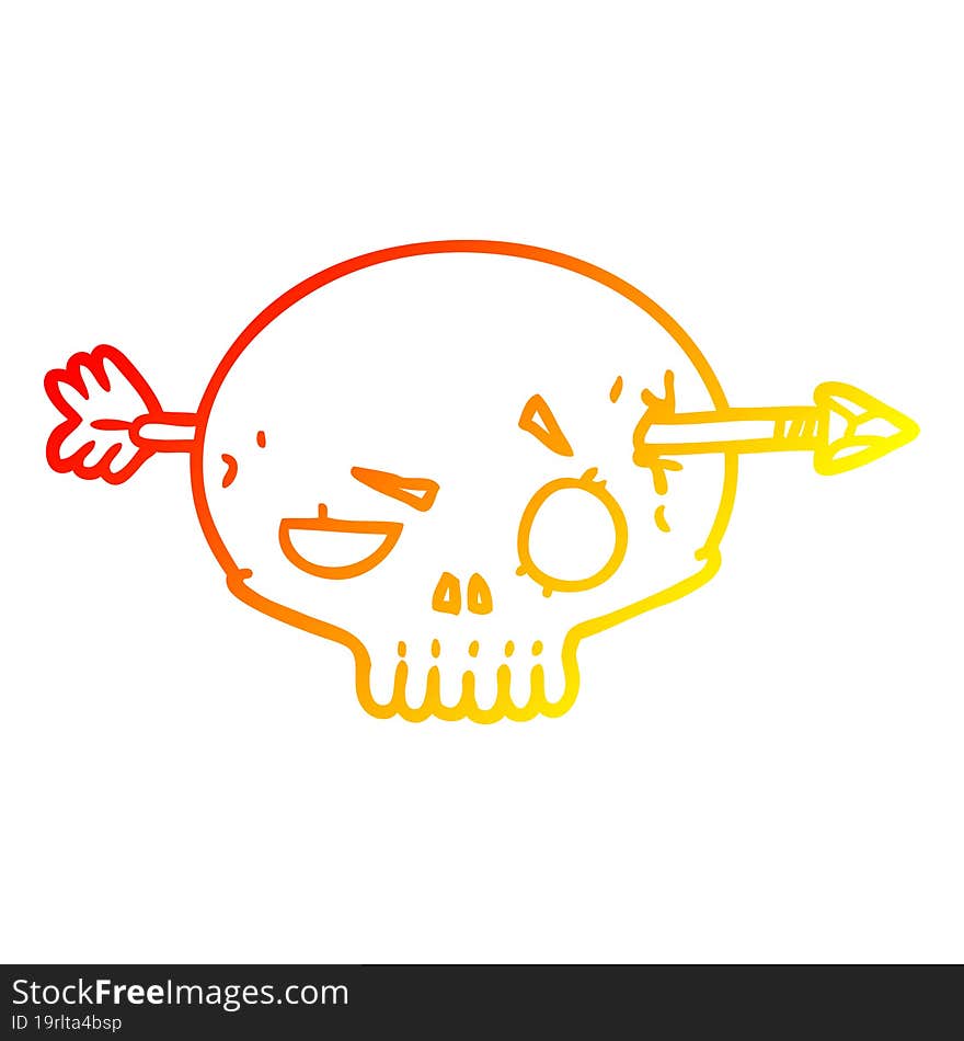 warm gradient line drawing cartoon skull shot through by arrow