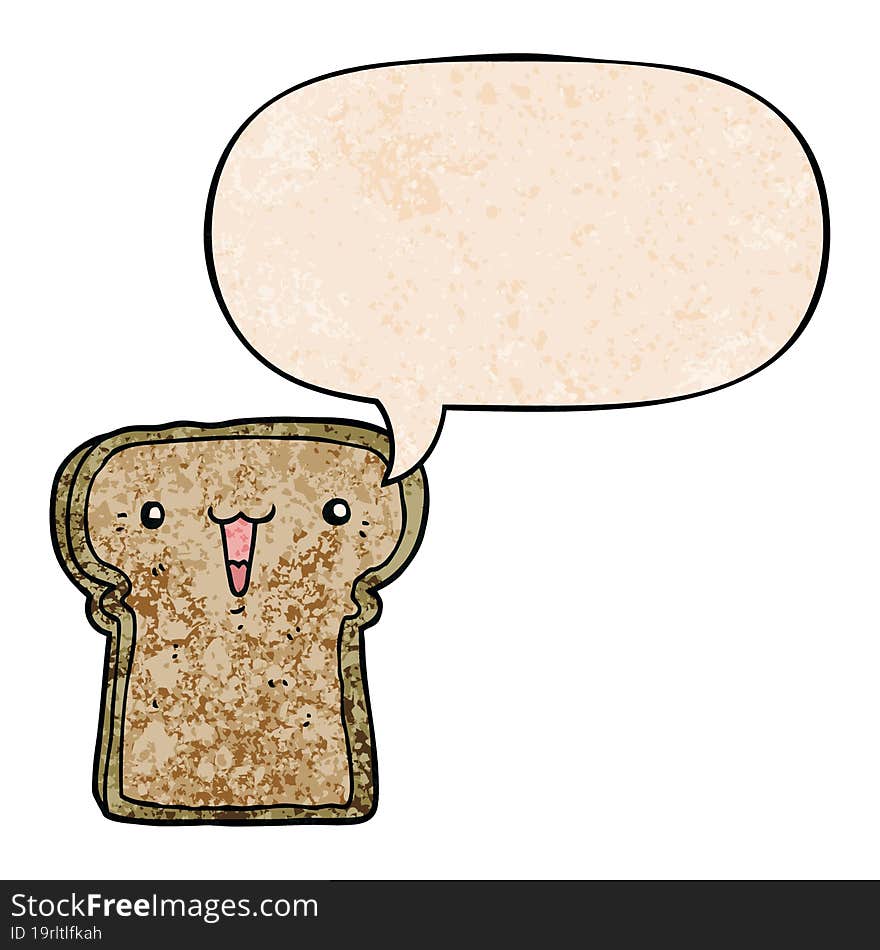 cute cartoon toast and speech bubble in retro texture style