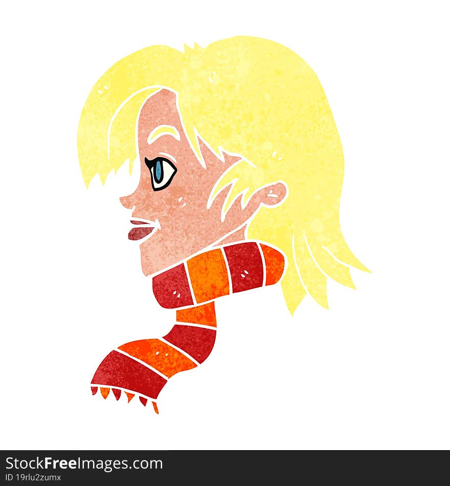 retro cartoon woman wearing scarf