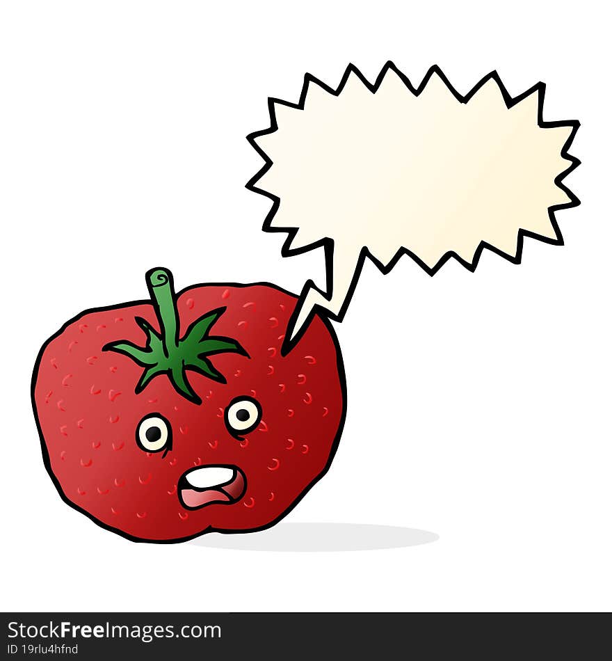 cartoon tomato with speech bubble