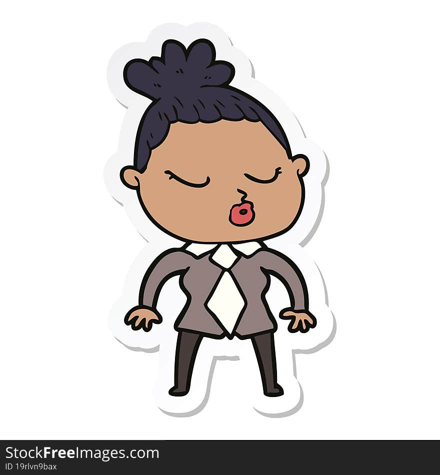 sticker of a cartoon calm woman