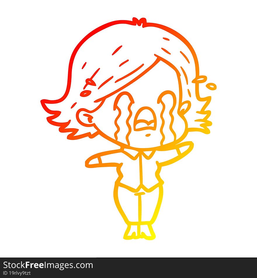 warm gradient line drawing cartoon woman crying