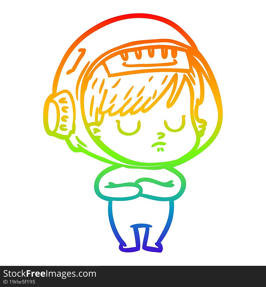 Rainbow Gradient Line Drawing Cartoon Astronaut Woman