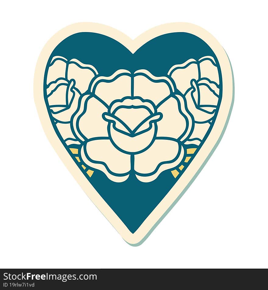 Tattoo Style Sticker Of A Heart And Flowers