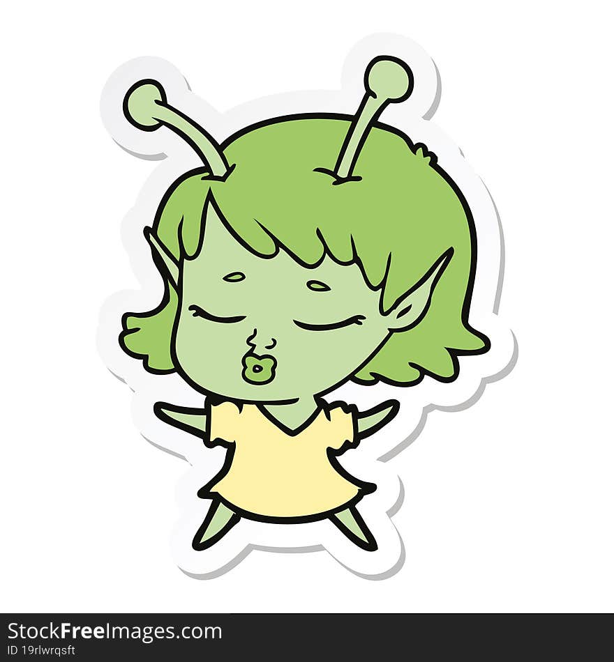 sticker of a cute alien girl cartoon