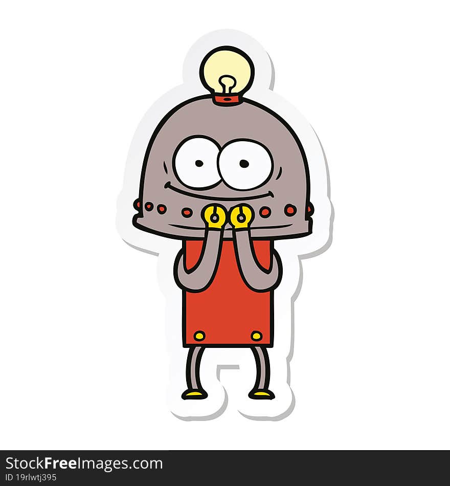 Sticker Of A Happy Carton Robot With Light Bulb