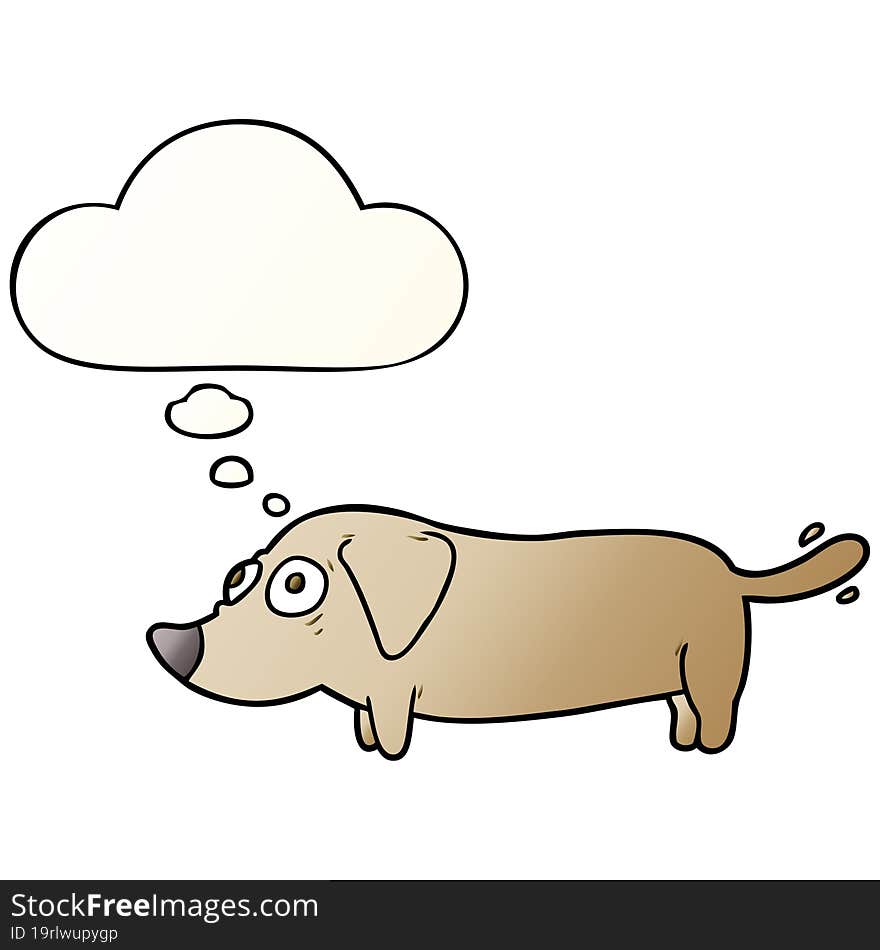 cartoon dog with thought bubble in smooth gradient style