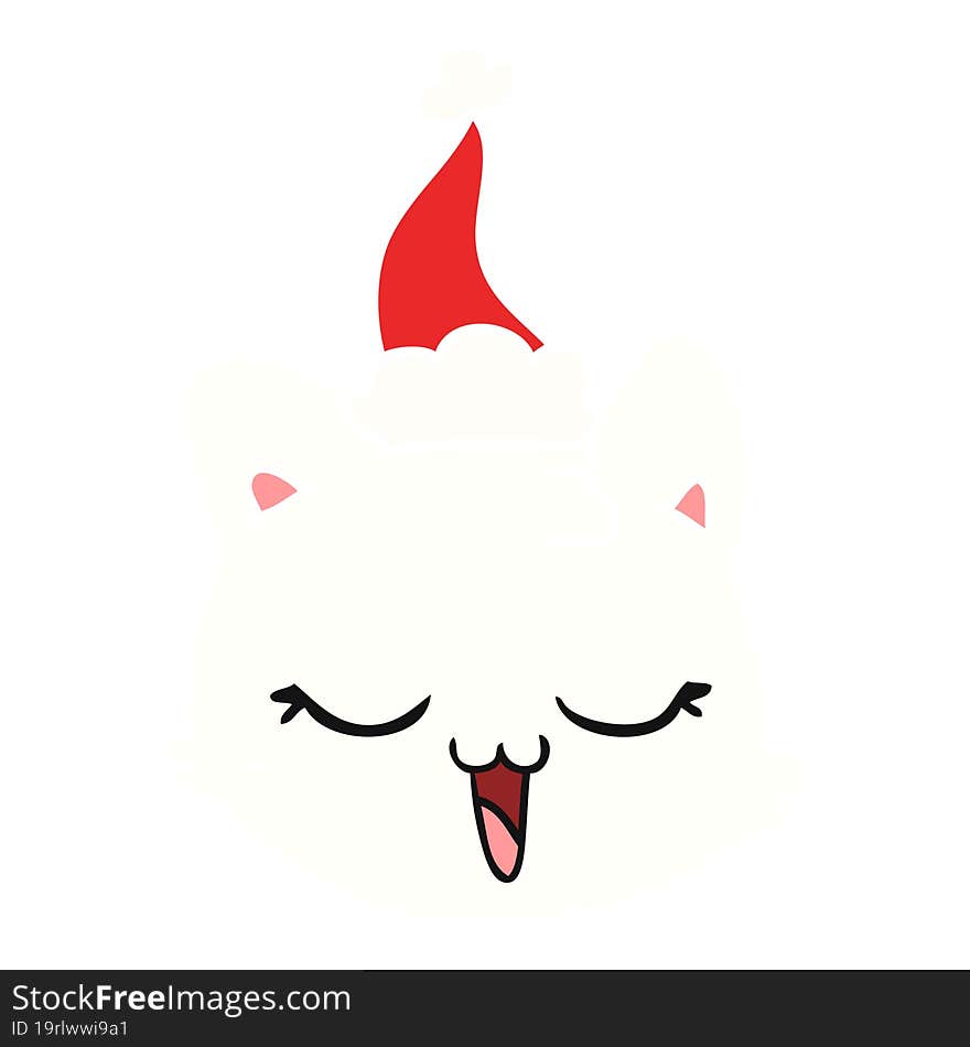 hand drawn flat color illustration of a cat face wearing santa hat