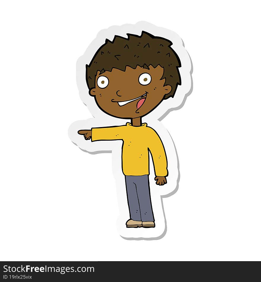 sticker of a cartoon happy boy laughing