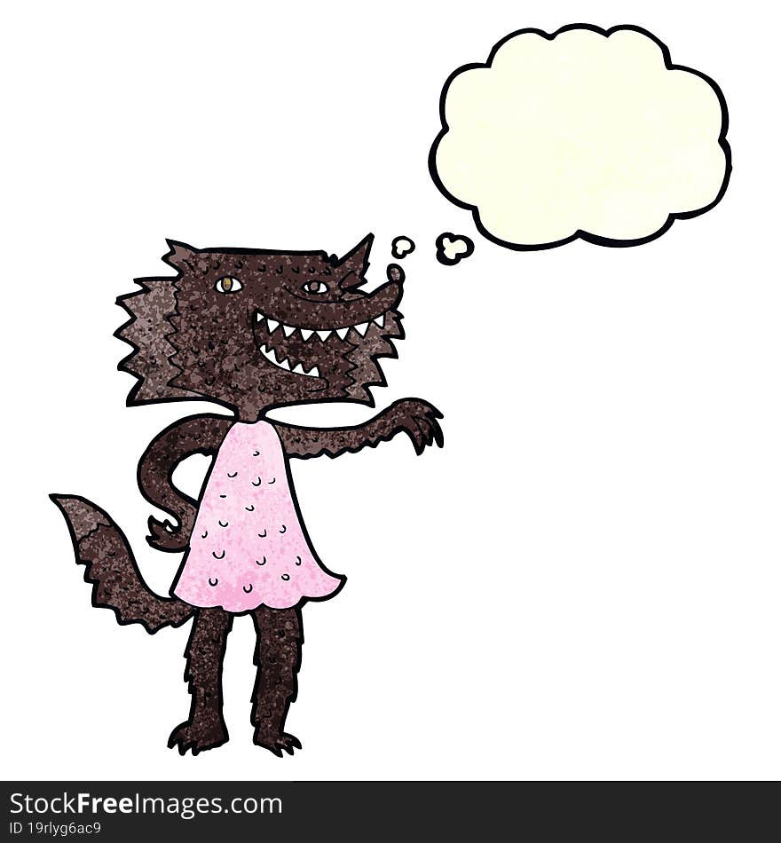 Cartoon Wolf Girl With Thought Bubble