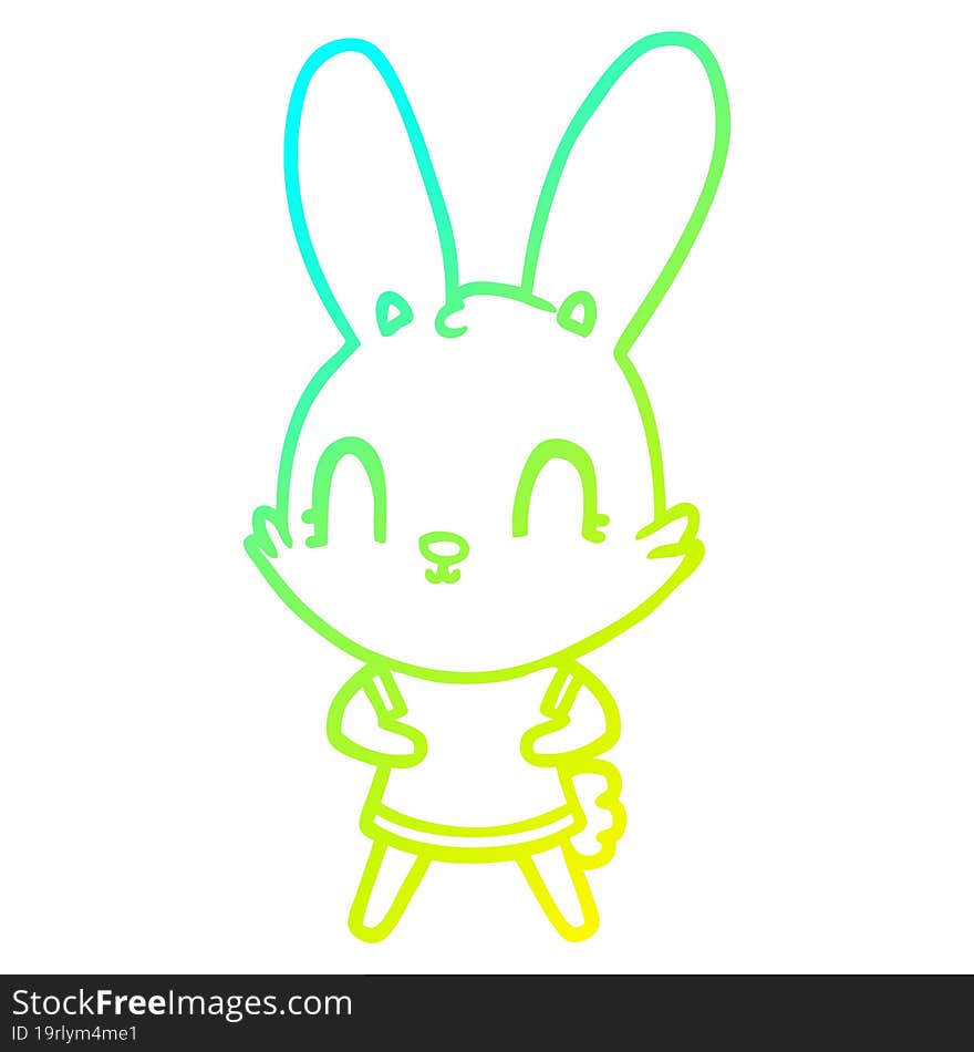 cold gradient line drawing of a cute cartoon rabbit in dress