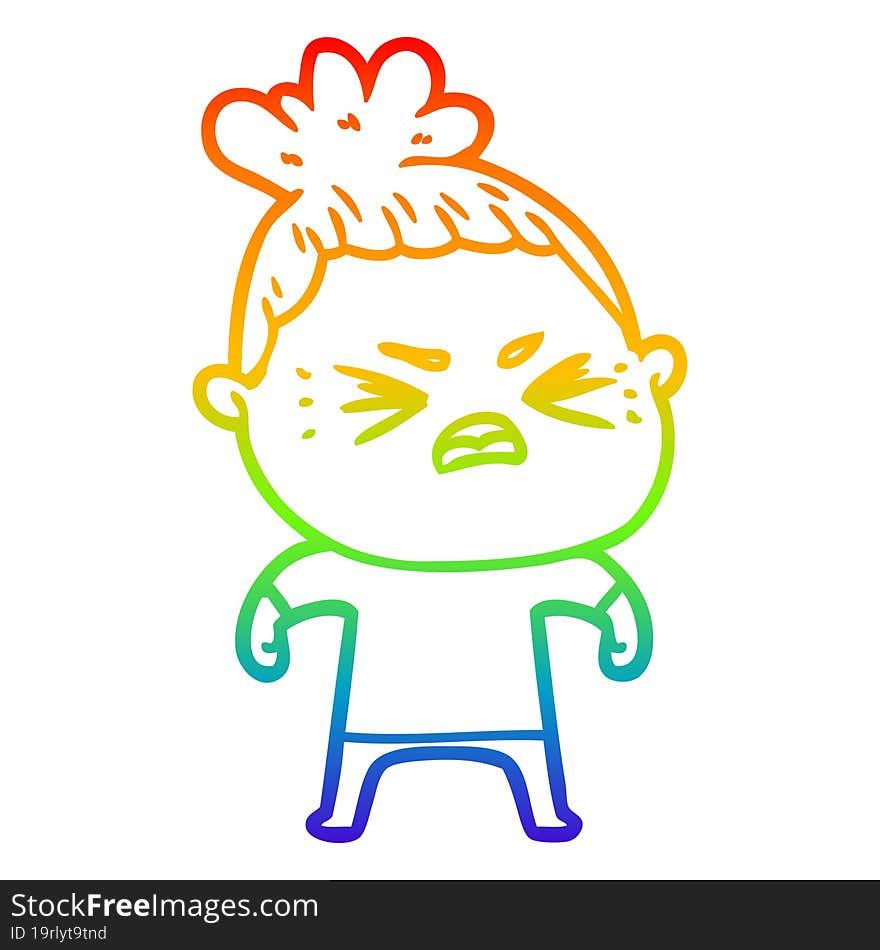 rainbow gradient line drawing cartoon angry woman