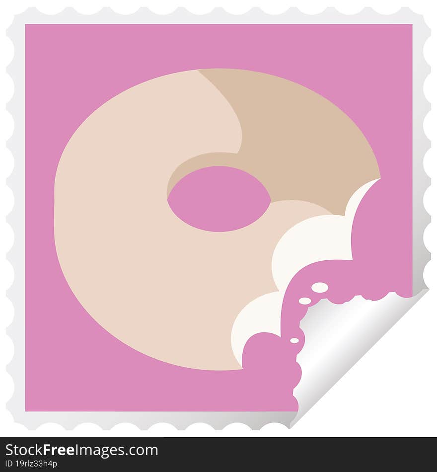 bitten donut graphic vector illustration square sticker stamp