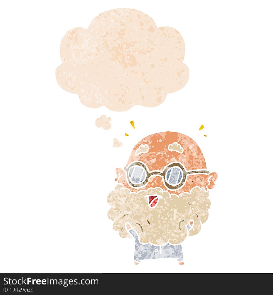 Cartoon Surprised Old Man And Thought Bubble In Retro Textured Style