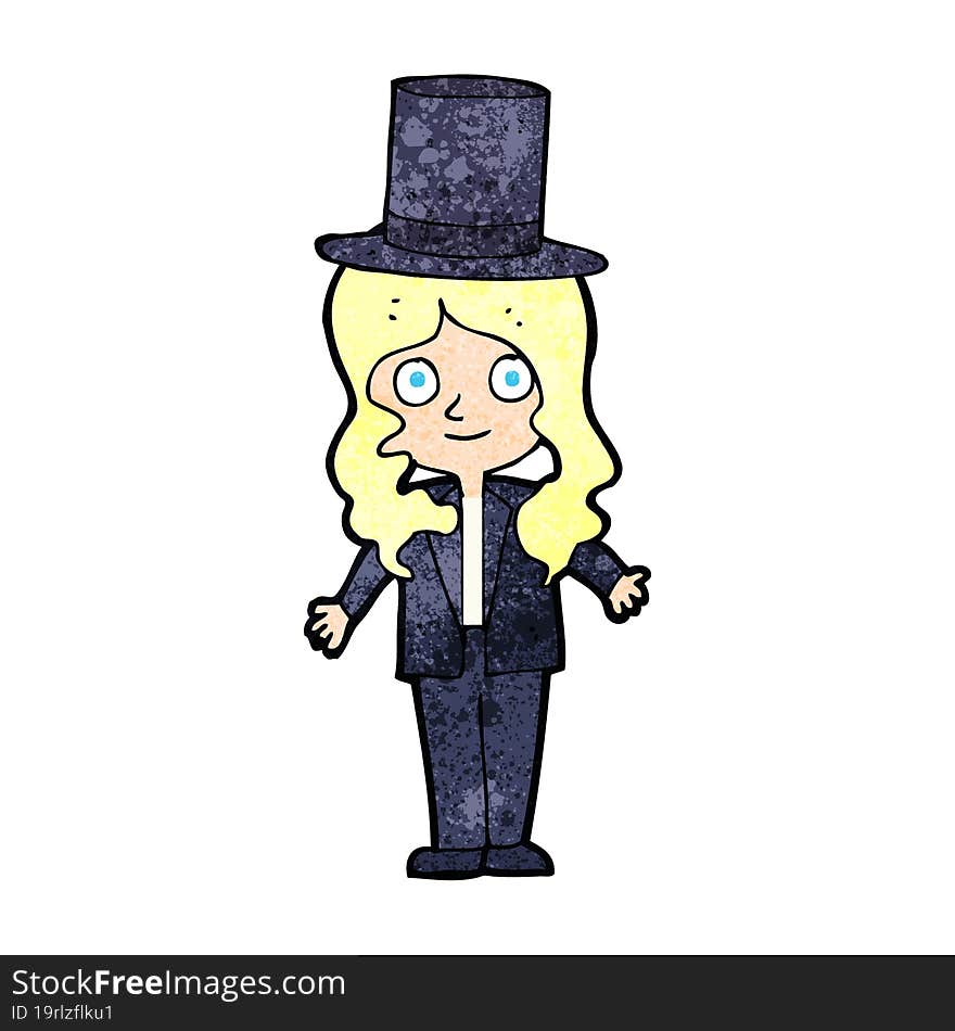 cartoon woman wearing top hat