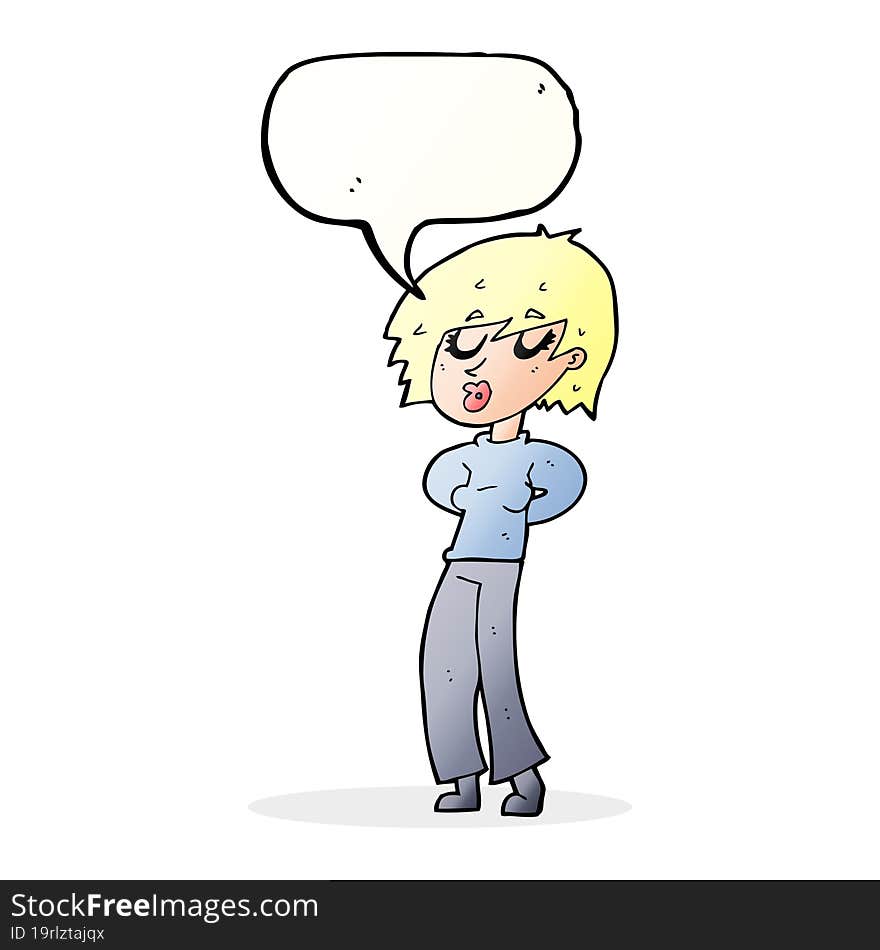 cartoon woman whistling with speech bubble