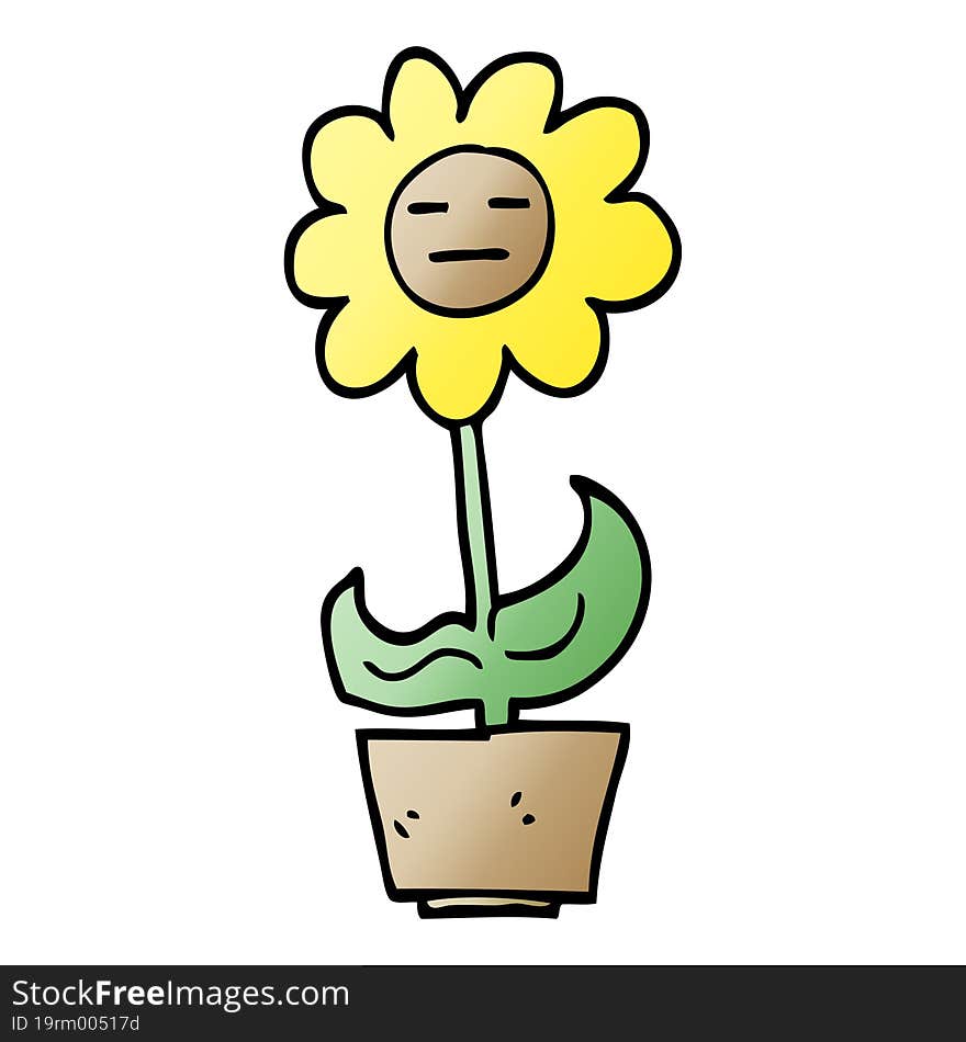 Vector Gradient Illustration Cartoon Flower In Pot