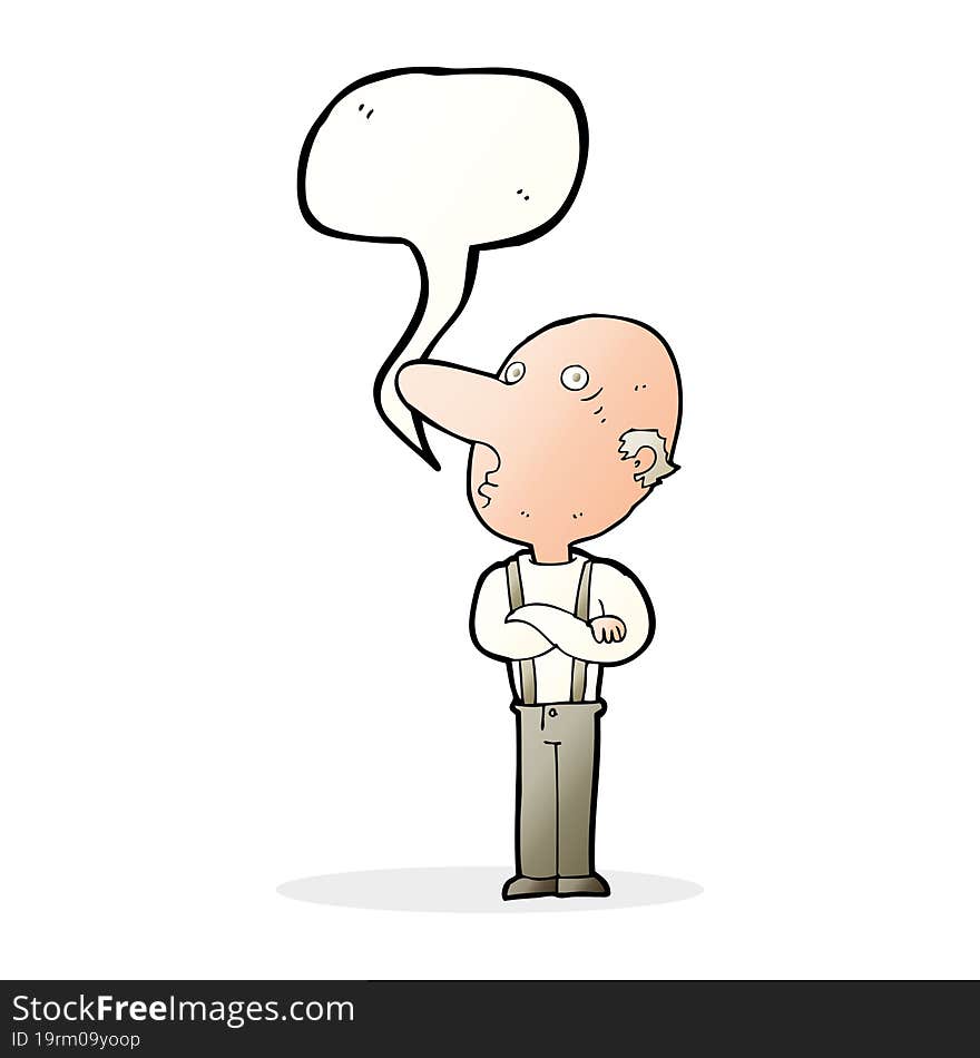 cartoon old man with folded arms with speech bubble