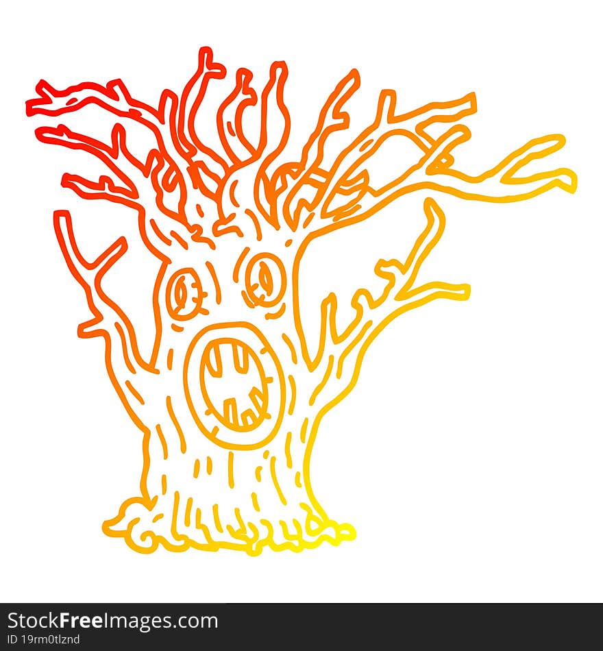 warm gradient line drawing cartoon spooky tree