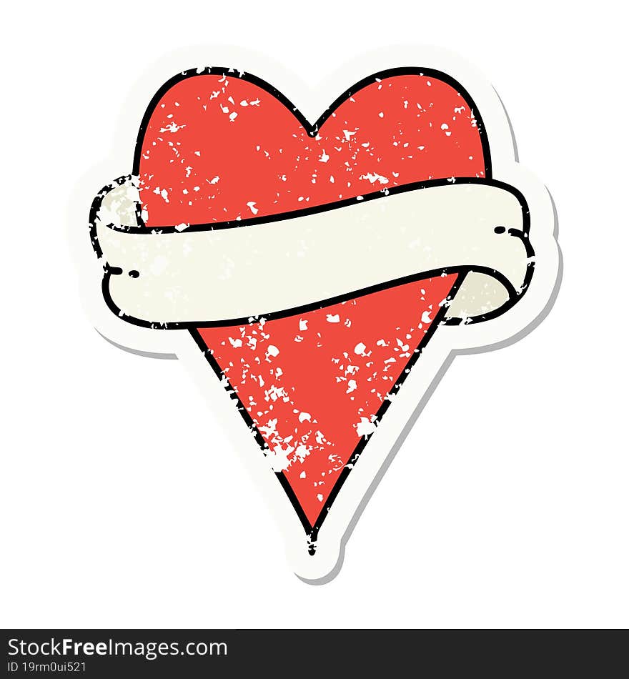 distressed sticker tattoo in traditional style of a heart and banner. distressed sticker tattoo in traditional style of a heart and banner